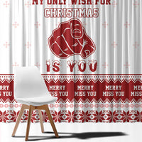 Christmas window curtain panel, close-up red-and-white festive text and heart pattern