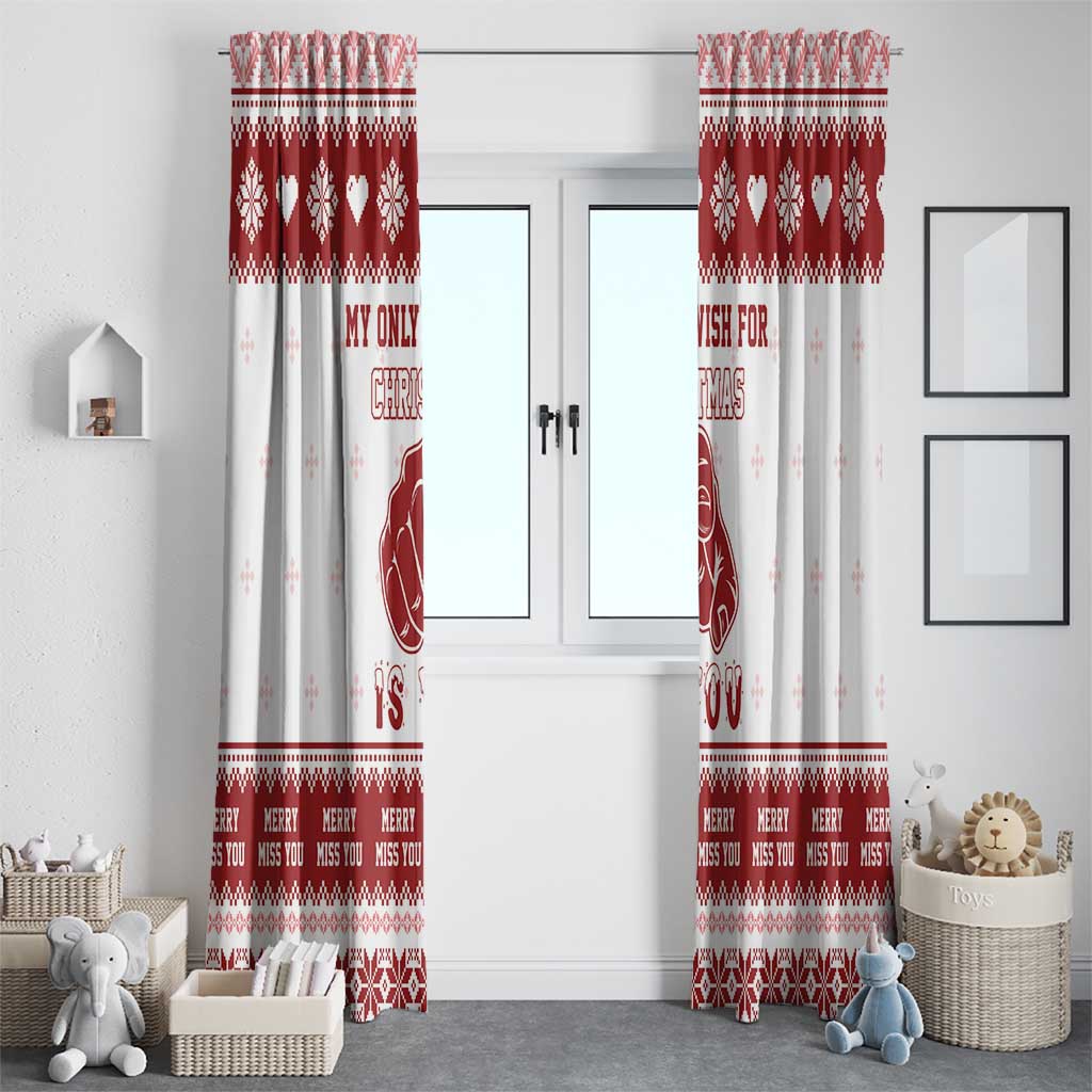 Christmas window curtain panels, red-and-white with festive wording and patterned top band