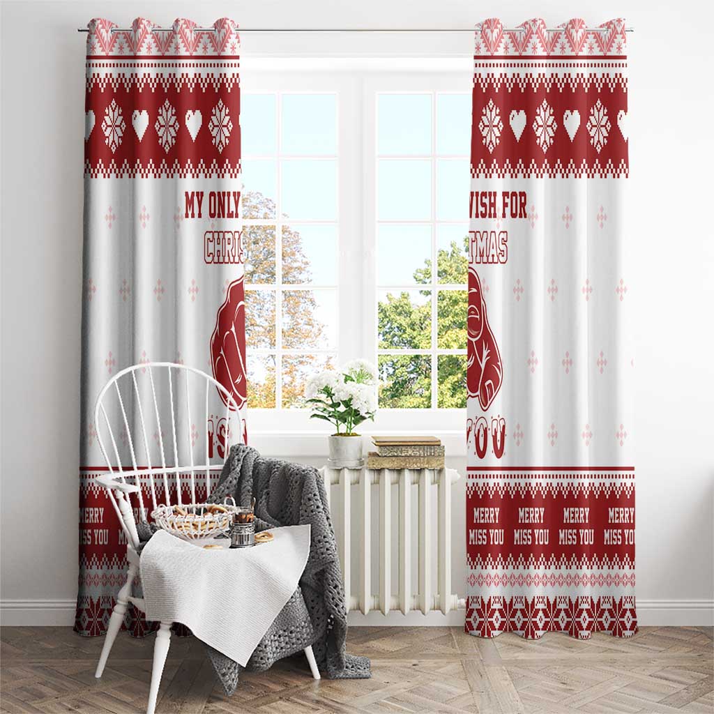 Christmas window curtain panels, red-and-white holiday design with festive wording and border