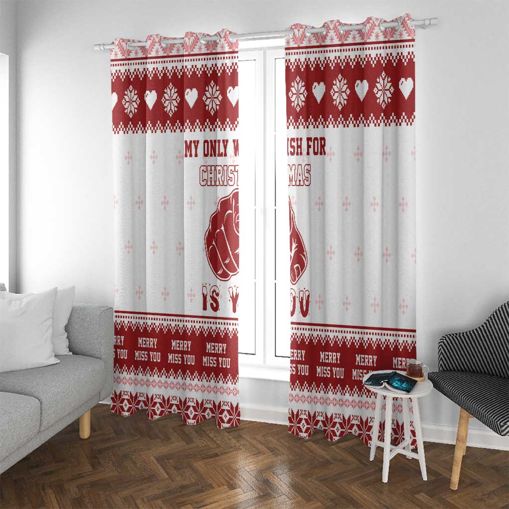 Christmas window curtain panels, red-and-white with centered character art and festive bottom band