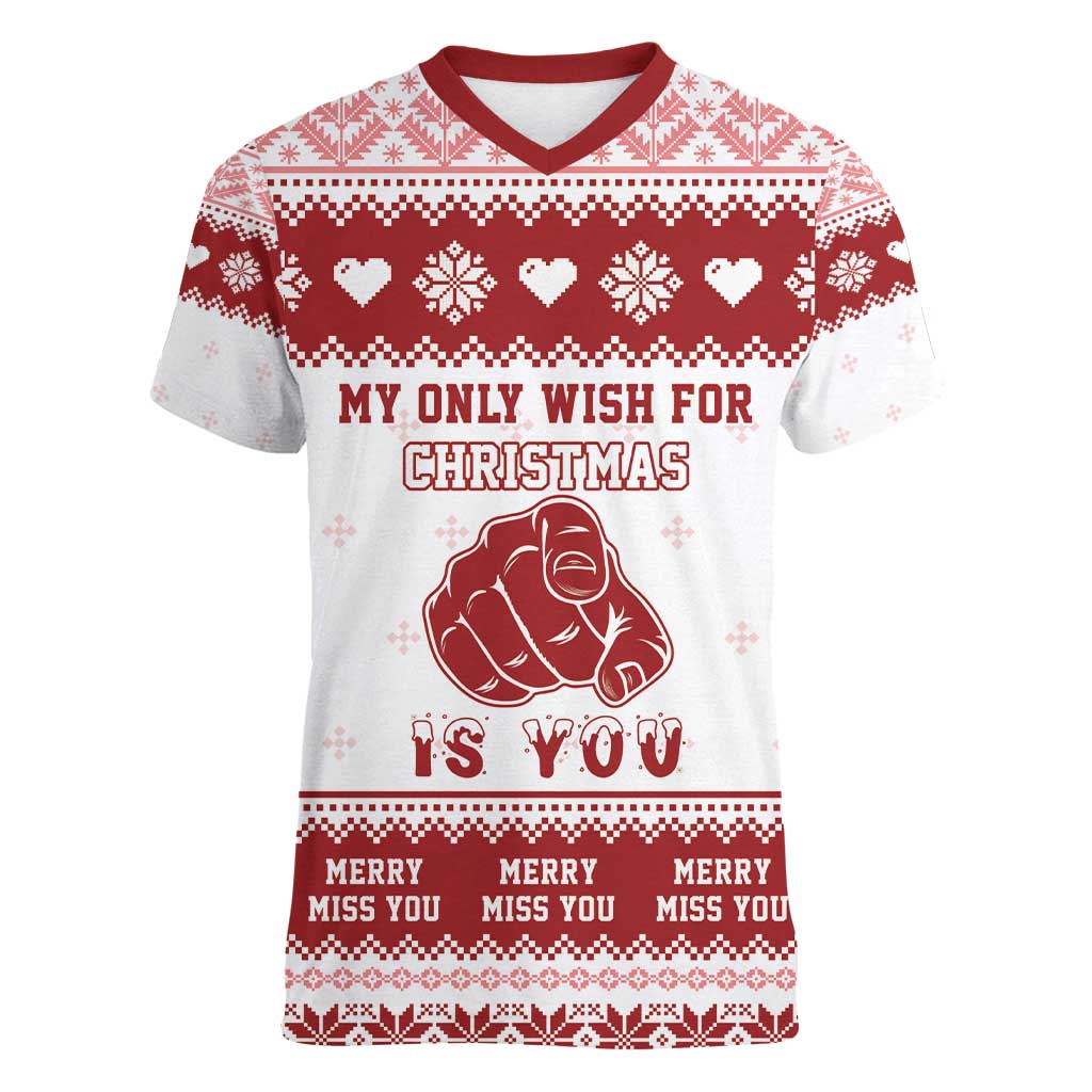 Romantic Christmas Women V-Neck T-Shirt My Only Wish For Xmas Is You LT05 - Wonder Print Shop