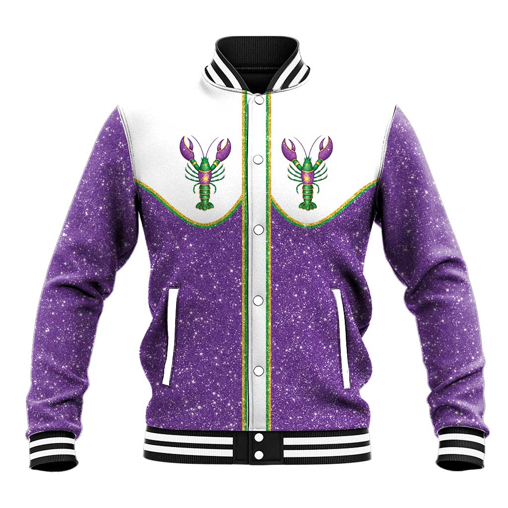 Mardi Gras Crawfish Baseball Jacket Western Yoke Glitter Style
