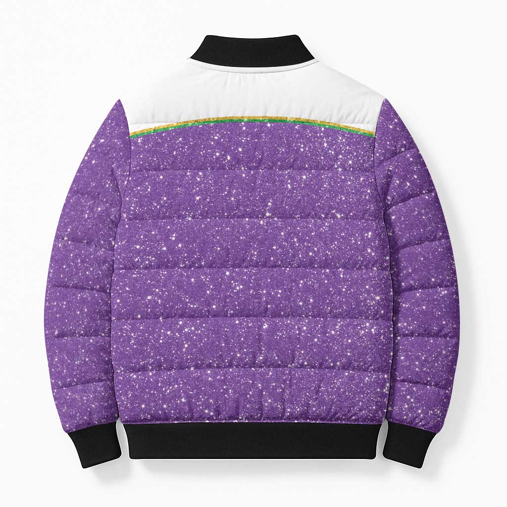 Mardi Gras Crawfish Bomber Puffer Jacket Western Yoke Glitter Style