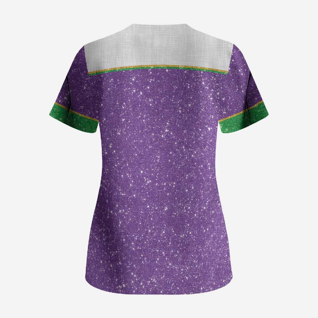 Mardi Gras Crawfish Scrub Top Western Yoke Glitter Style