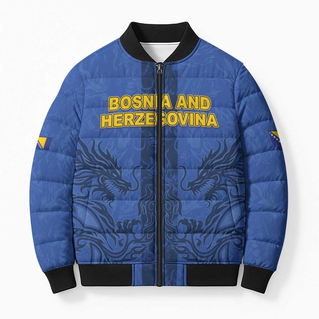 Custom Bosnia And Herzegovina Football Bomber Puffer Jacket Zmajevi Rising Strong