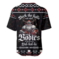 Black short-sleeve baseball jersey with Neck the halls Viking text and Nordic border
