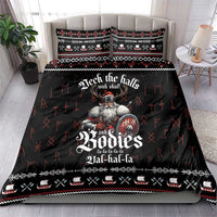 Black bedding set with Viking hero figure, red and white fair-isle border, two pillow covers