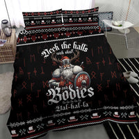 Black duvet cover bedding set with Viking warrior hero, red symbols, and festive border
