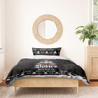 Black duvet cover bedding set with Viking hero graphic, red symbols, and matching pillow cover