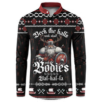 Black long-sleeve button sweatshirt with red collar and skull holiday graphic