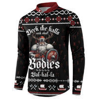 Black long-sleeve button sweatshirt with red collar and front skull holiday print