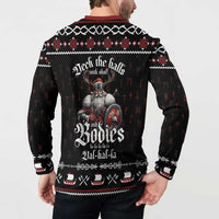 Black long-sleeve button sweatshirt with red collar and back skull holiday print