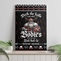 Black stretched canvas wall art showing Viking skulls, shield, and holiday border