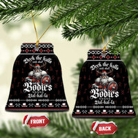 Black ceramic ornament set with Viking warrior design, hanging from gold cords