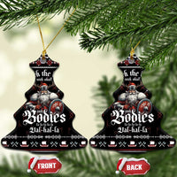Black bell-shaped ceramic Christmas ornament with Viking warrior graphic and text