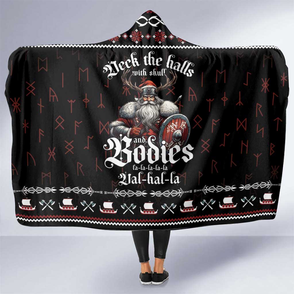 Funny Vikings Christmas Hooded Blanket Falalalala Valhalla