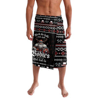 Black Christmas-themed sarong with Viking graphic and red/white patterned border
