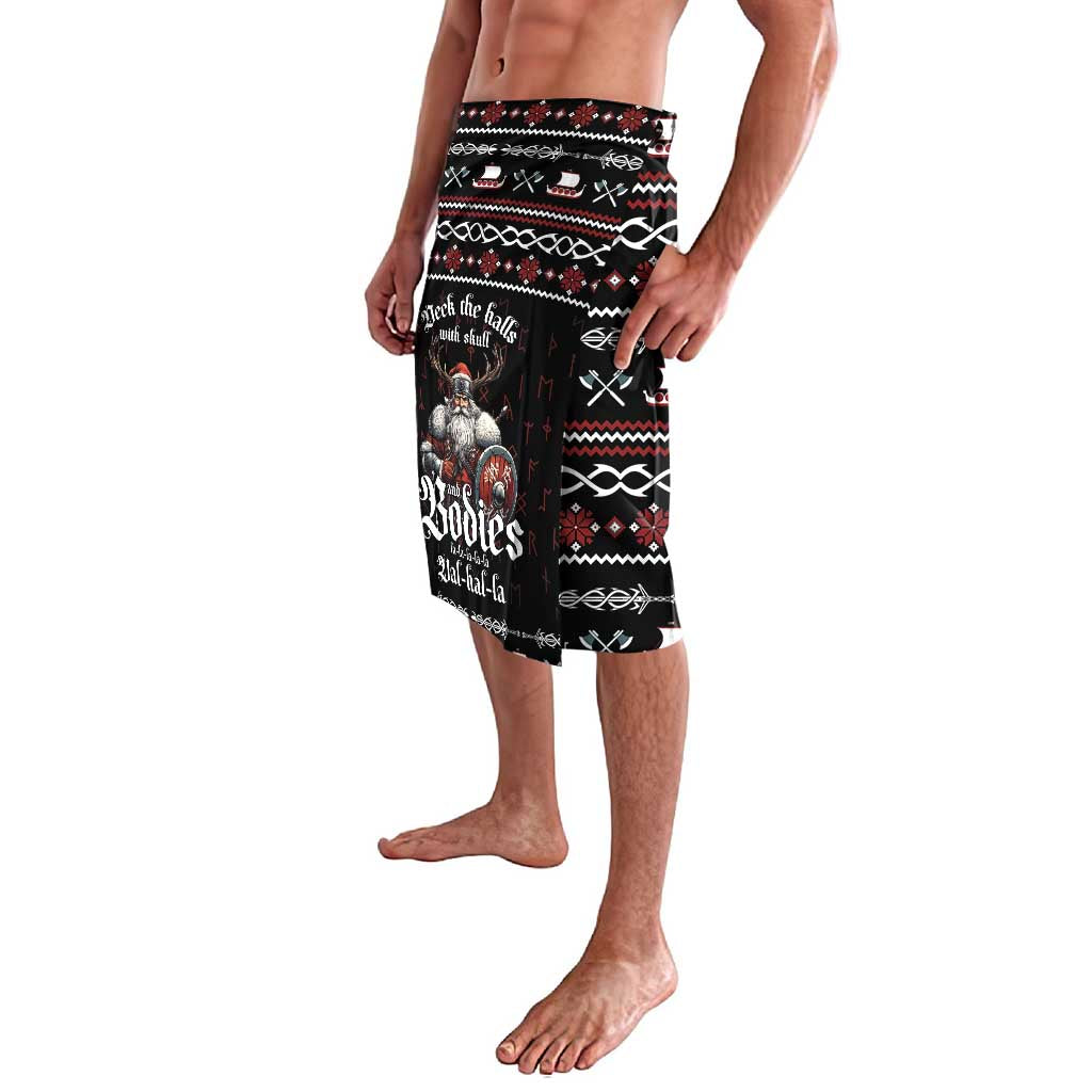 Black Viking Christmas sarong with large front character print and festive trim