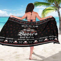 Black Viking Christmas sarong worn by person, featuring large central 'Bodies' graphic