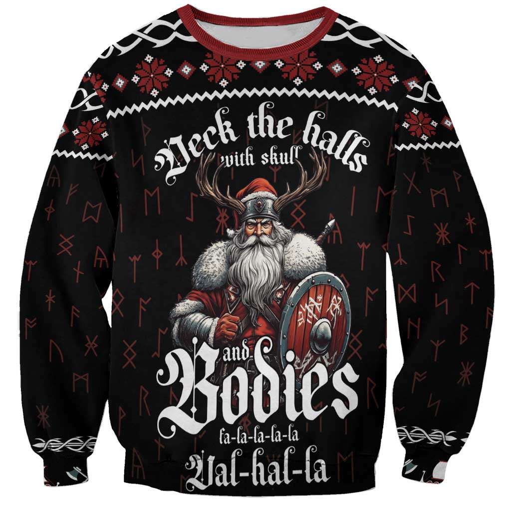 Unisex black Christmas sweatshirt with Viking skull graphic and red/white lettering