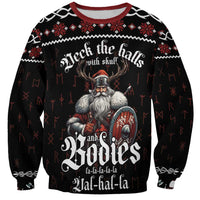 Unisex black Christmas sweatshirt with Viking skull graphic and red/white lettering