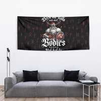Black Viking skull Christmas tapestry with bold centered lettering and patterned accents