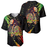 Black baseball jersey set: front and back, V-neck with button placket, reggae graphics