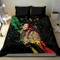 Black bedding set with colorful reggae portrait print and two matching black pillowcases