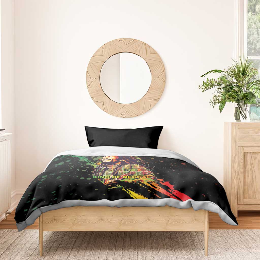Black duvet bedding set with colorful reggae portrait and splatter color artwork
