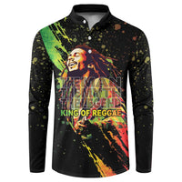 Black long-sleeve button sweatshirt with colorful musician graphic on front