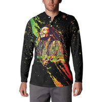 Black long-sleeve button sweatshirt with central musician graphic and front buttons