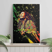 Black canvas wall art featuring a colorful reggae portrait and layered text