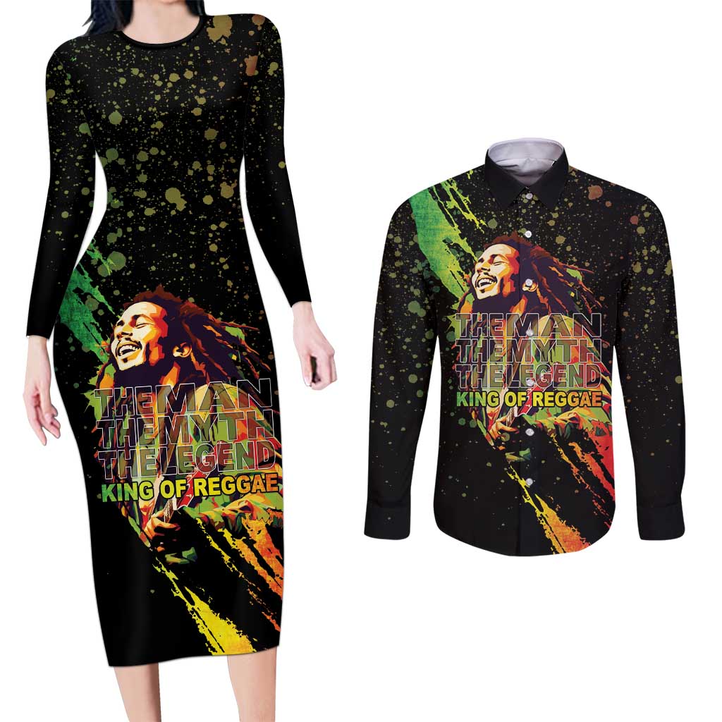 Legend Bob Couples Matching Long Sleeve Bodycon Dress and Long Sleeve Button Shirt One Love Heart Destiny