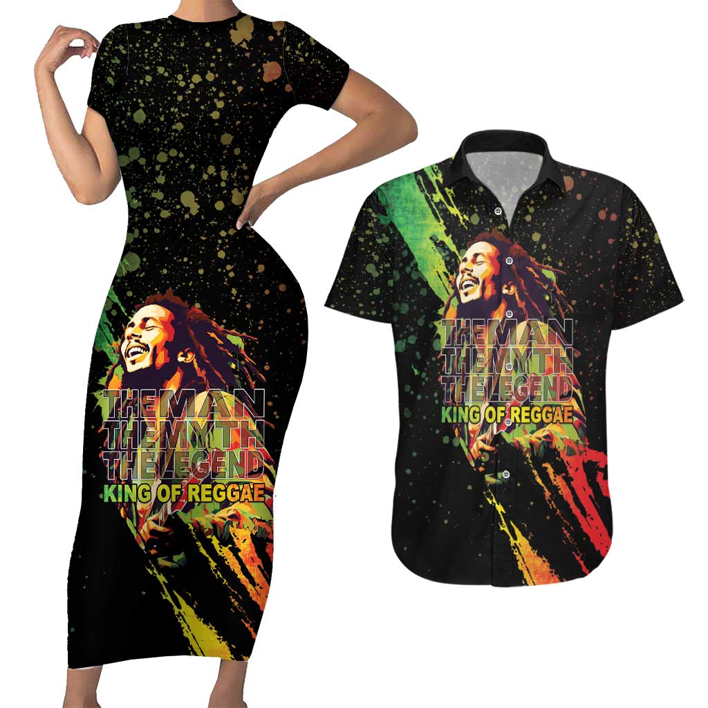 Legend Bob Couples Matching Short Sleeve Bodycon Dress and Hawaiian Shirt One Love Heart Destiny