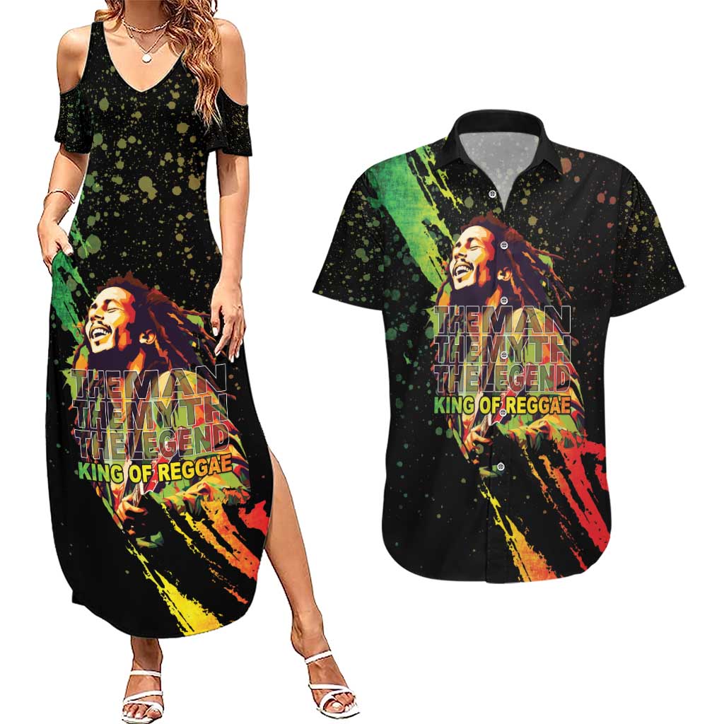 Legend Bob Couples Matching Summer Maxi Dress and Hawaiian Shirt One Love Heart Destiny