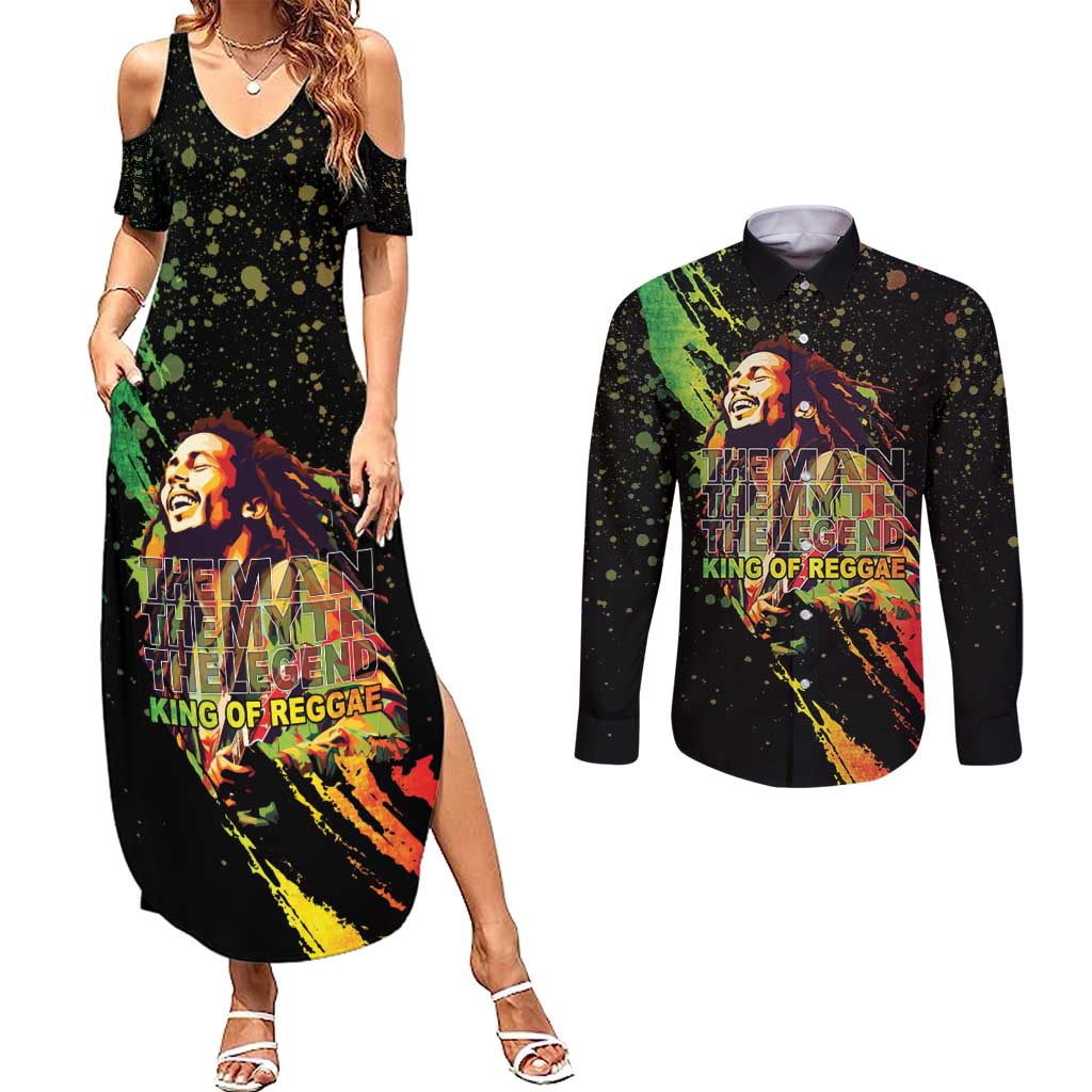 Legend Bob Couples Matching Summer Maxi Dress and Long Sleeve Button Shirt One Love Heart Destiny