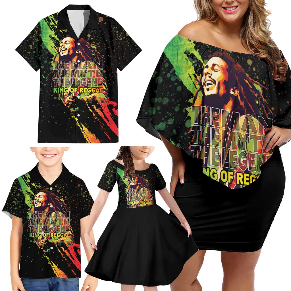 Legend Bob Family Matching Off Shoulder Short Dress and Hawaiian Shirt One Love Heart Destiny LT05 - Wonder Print Shop