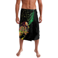 Black printed wrap-style skirt with reggae-style artwork and green stripe detail