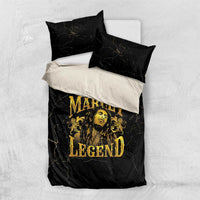 Black duvet bedding set with two pillowcases and gold Marley Legend print
