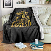 Black fleece blanket with gold King of Reggae Marley Legend portrait graphic
