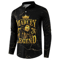 Black long-sleeve button sweatshirt featuring centered gold portrait and text