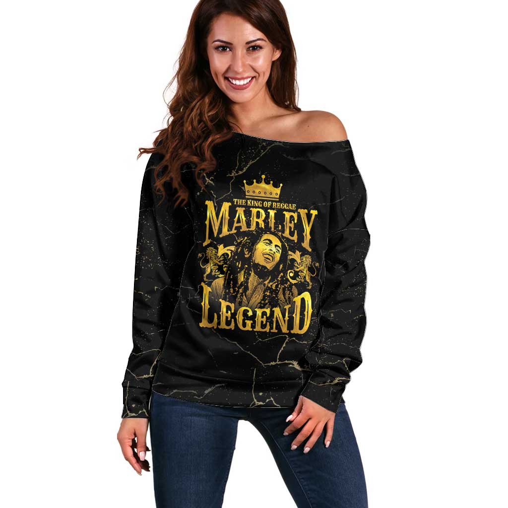 Reggae King Marley Off Shoulder Sweater Gold Lion