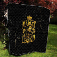 Black quilt blanket with gold “MARLEY LEGEND” logo, diamond quilting and rounded corners