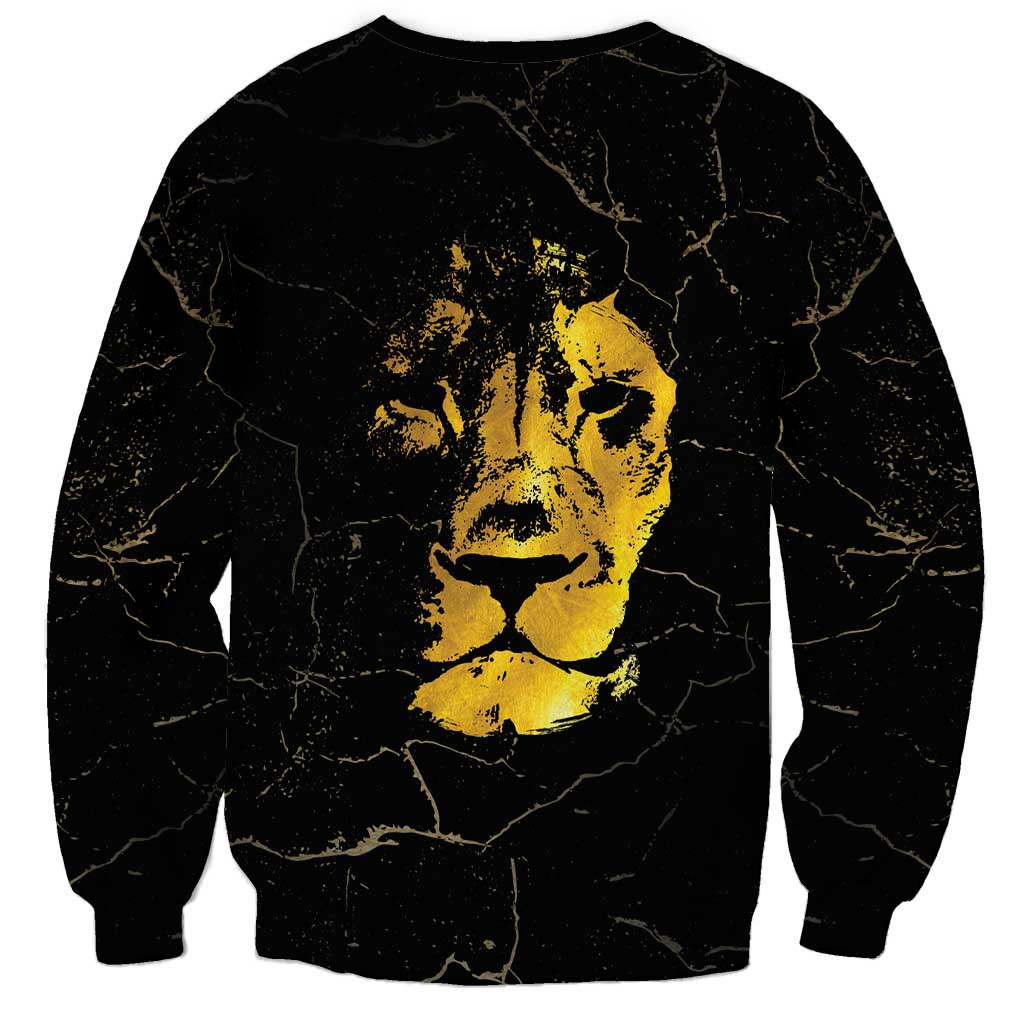 Unisex black sweatshirt with gold Marley portrait back graphic