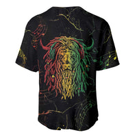 Black baseball jersey back with colorful lion head and music-note artwork