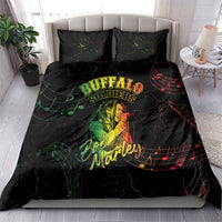 Black bedding set with duvet and two pillows, green “Buffalo Soldiers” logo and Bob Marley