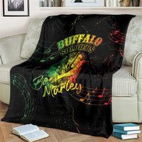 Black graphic blanket with Buffalo Soldiers and Bob Marley artwork