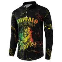 Black long-sleeve button sweatshirt with Buffalo Soldiers chest print and Marley-style script