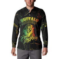 Black button sweatshirt with Buffalo Soldiers front graphic and yellow-green music-note details