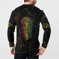 Black long-sleeve sweatshirt with back lion head graphic and multicolor music-note accents